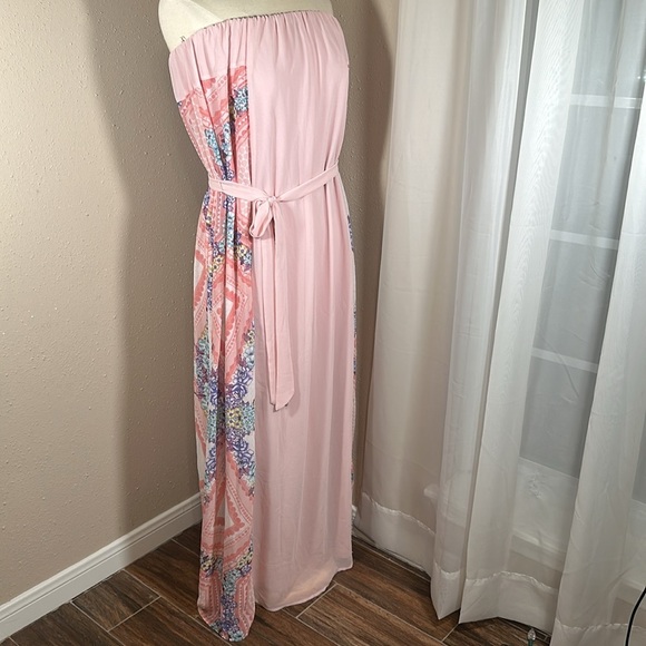Forever 21 Plus Size 2X Pink Purple Chiffon Floral Tube Top Maxi Dress NEW NWT - Picture 1 of 16